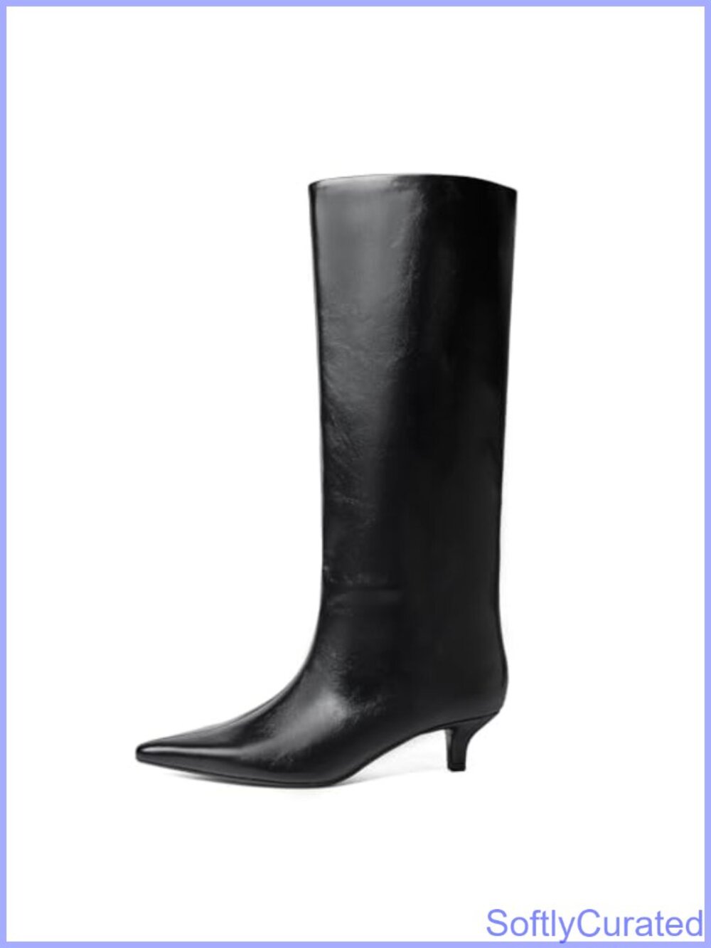 Women's Knee High Pull On Boots Kitten Heel Pointed Toe PU Leather Tall Boots
